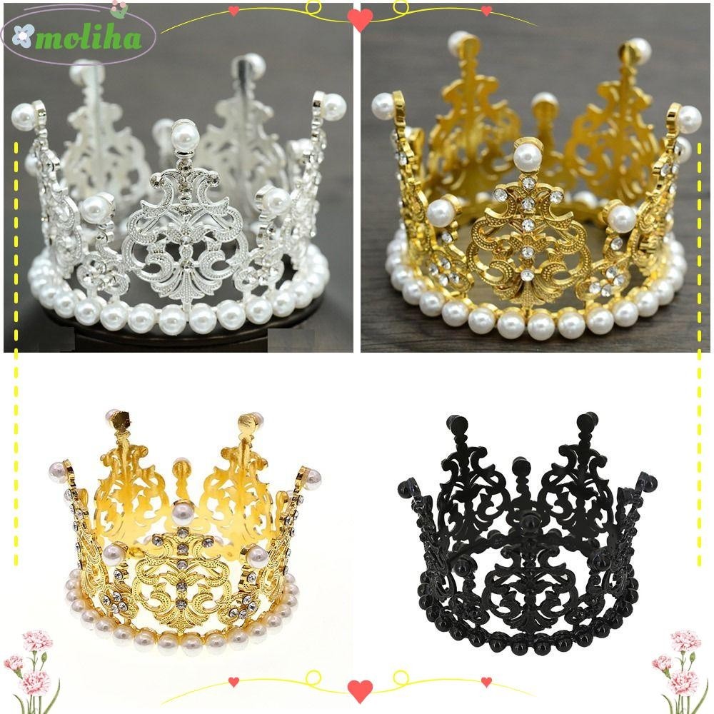 Moliha มงกุฎเจ้าหญิง สีทอง สีเงิน สําหรับตกแต่งเค้กวันเกิดเด็ก 1 ชิ้น