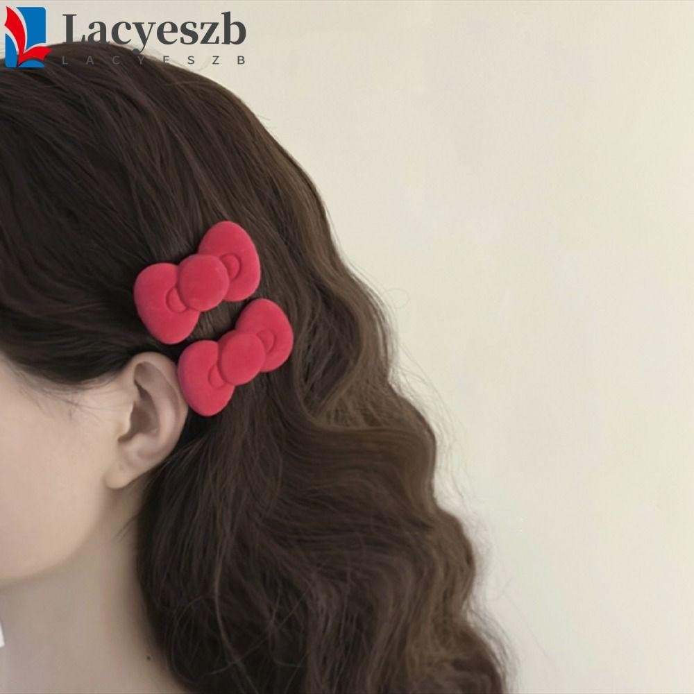 Lacyeszb กิ๊บติดผม ผ้ากํามะหยี่ ประดับโบว์ รูปแมวคิตตี้ สีชมพู แบบสร้างสรรค์ สําหรับผู้หญิง