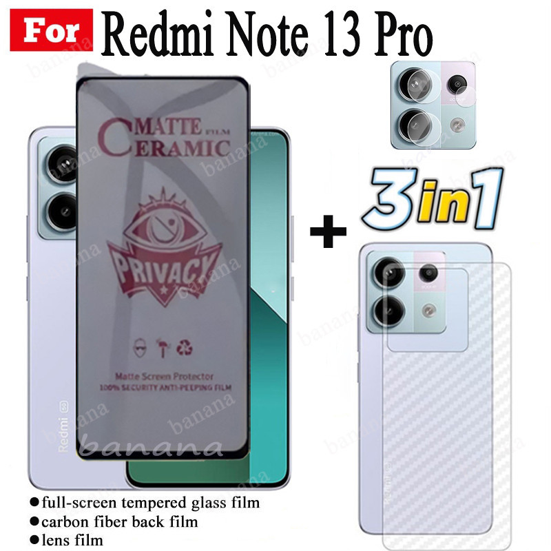 3 IN 1 Redmi Note 13 Pro ฟิล์มเซรามิค ป้องกันการแอบมอง Redmi Note13 Pro ป้องกันหน้าจอ สําหรับ Redmi Note 13 เลนส์กล้อง กระจกกันรอยหน้าจอ และฟิล์มด้านหลัง