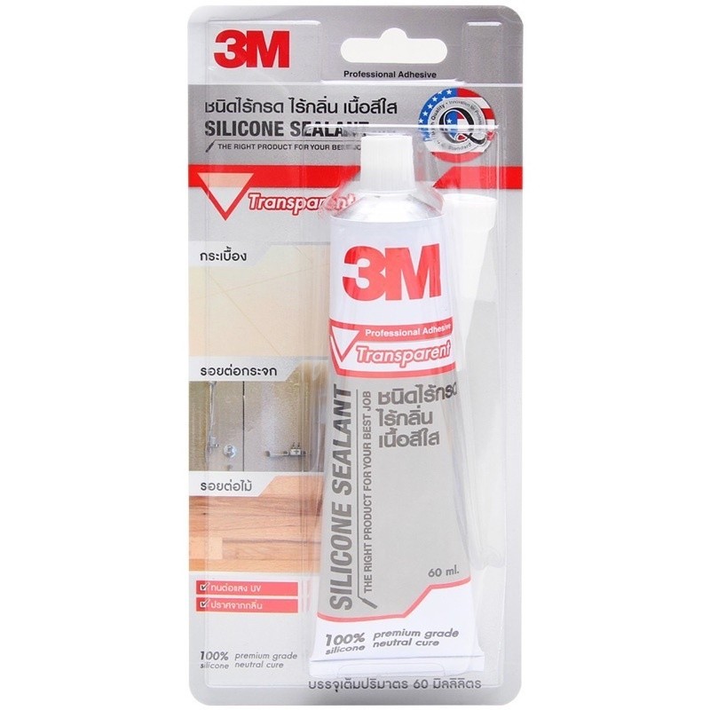 3M กาวซิลิโคนสีใสคุณภาพสูง Silicone Sealant Transparent 60 ml ซิลิโคนชนิดไร้กรด 3M 60 มล.#สีใส