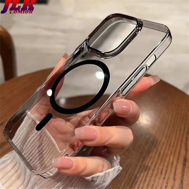 [JLK] HD Ultra-Thin Magnetic Transparent Case for iPhone 15 14 Plus 13 12 Pro Max Wireless Charger Clear/Matte Hard Cover