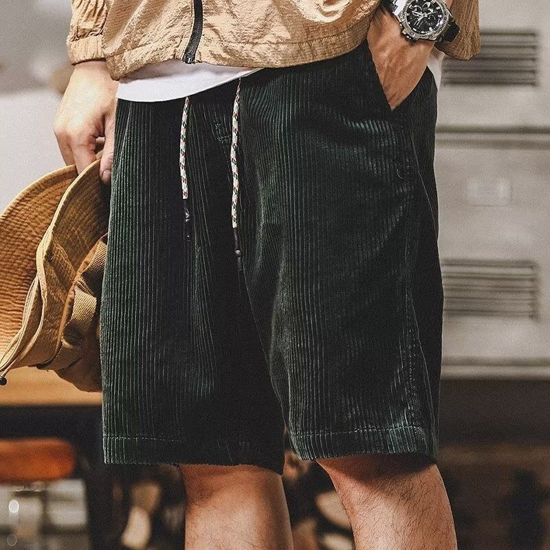 MNO.9 Short Pant 9134 กางเกงขาสั้นชาย ผ้าลูกฟูก เอวยางยืด มีสายผูก คาร์โก้ขาสั้น