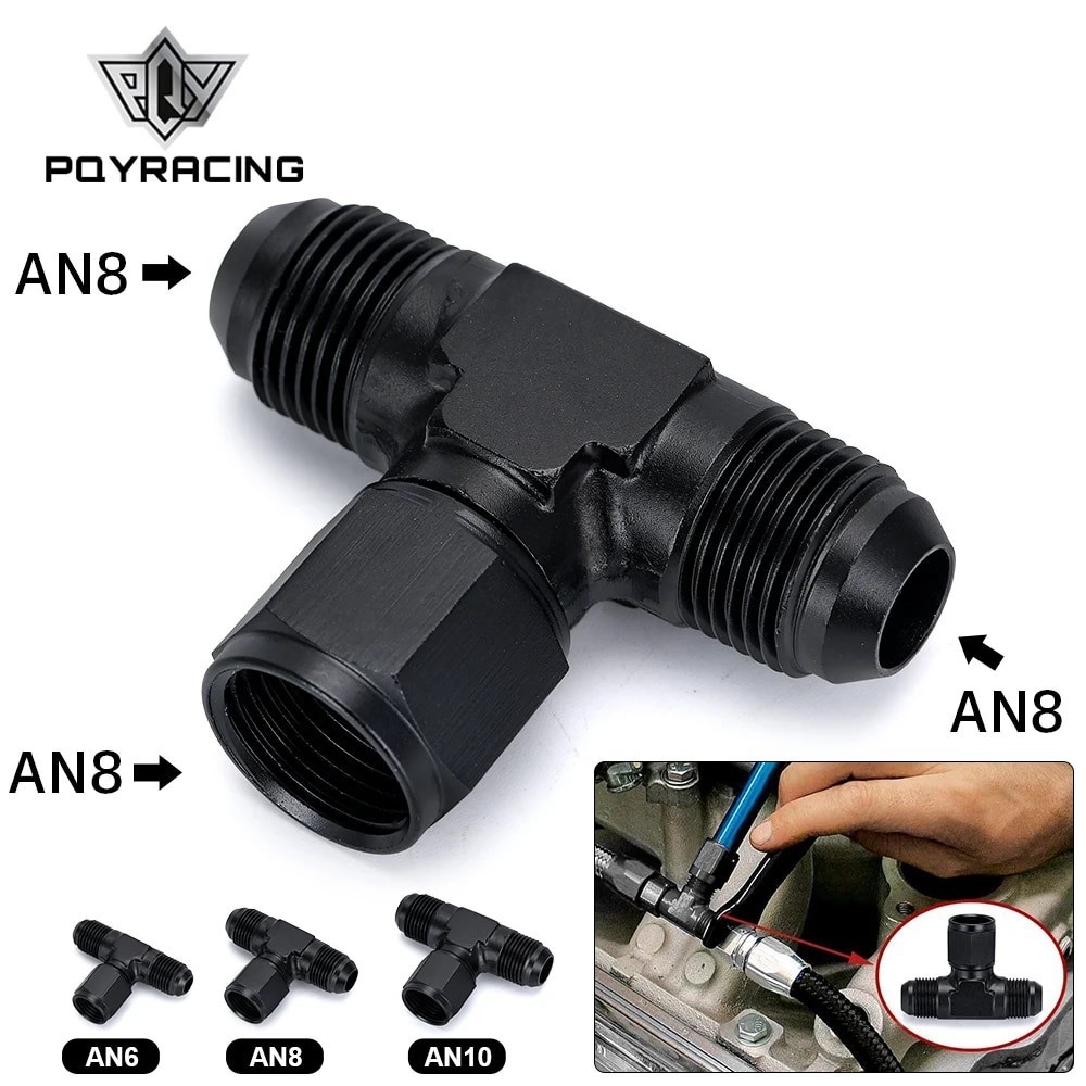 Aluminum Flare Tee Fitting AN6 AN8 AN10 Female To Male Tee On Side Thread Fitting Adapter Black 1 Pa