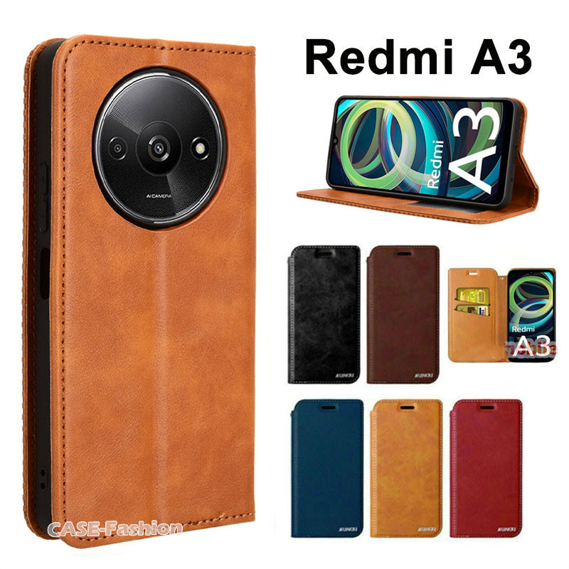 เคสกันกระแทก Redmi A3 เคสโทรศัพท์หนัง ฝาพับ ตั้งได้ ล็อคได้ สําหรับRedmi A3 A1 A2Plus 13C พร้อมช่องใส่บัตร เคสมีแม่เหล็ก