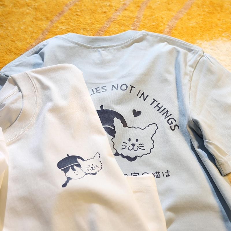 เกาหลี เสื้อแบบดารา เสื้อยืดแขนสั้น CMDXY0590 ผู้ชาย ผู้หญิง ลายทาง ตัวอักษร หลวม ลายสกรีน ฤดูร้อน ฤดูใบไม้ผลิ