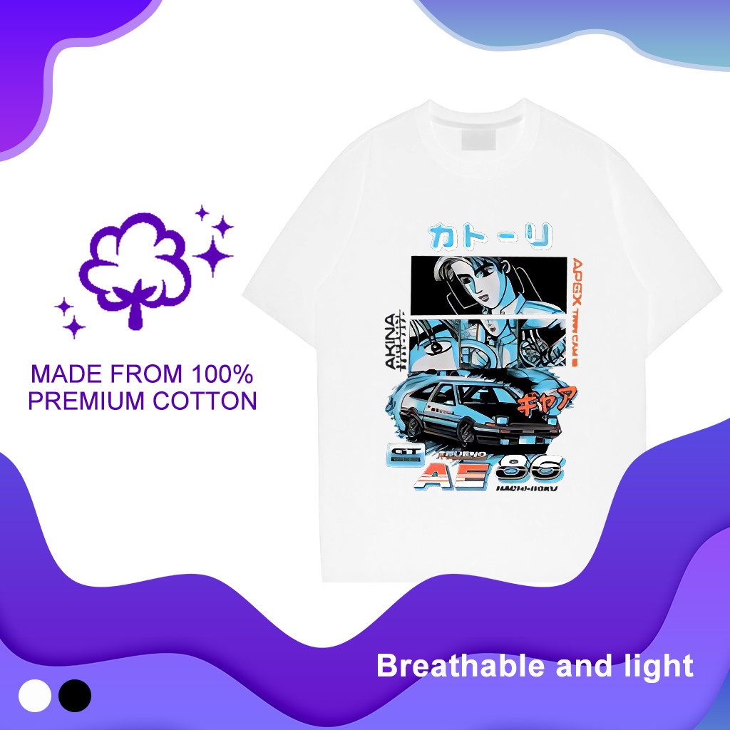 Initial D การพิมพ์ เสื้อยืด ผ้าฝ้ายแท้ คอกลม ยูนิฟอร์ม แขนสั้น
