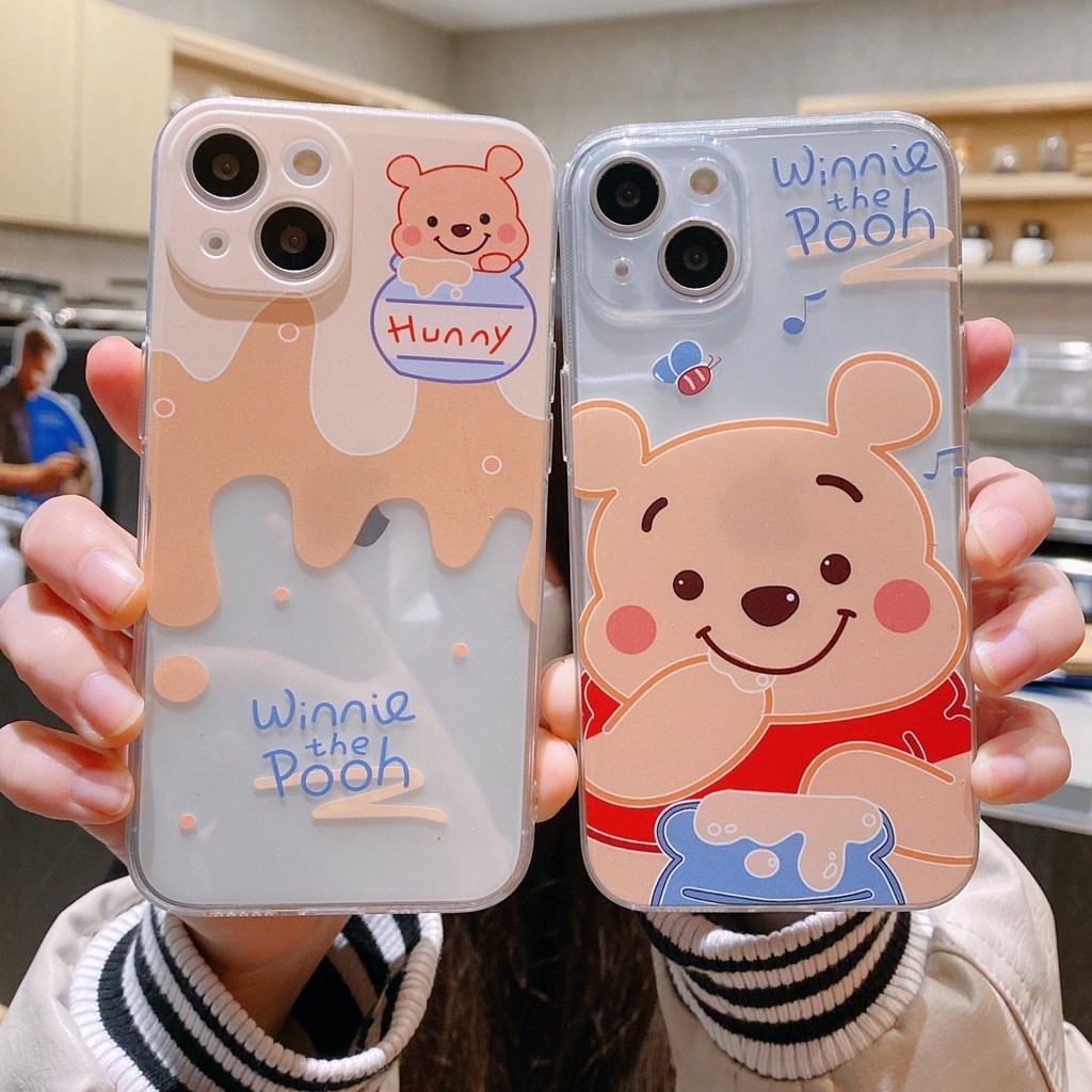 ปลอกสําหรับ iPhone 16 15 14 Pro Max 13 12 mini 6S 6 7 8 Plus 11 Pro X XR XS Max se 2020 เคสโทรศัพท์มือถือ ซิลิโคนนุ่ม ใส ลายการ์ตูนหมี วินนี่ น่ารัก สําหรับ