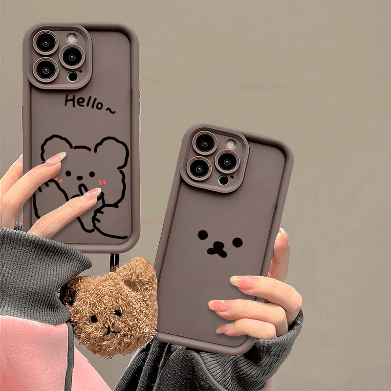 เคส High Quality Thicken Samsung Galaxy S24 Ultra S23 Plus S22 S21 S20 FE 5G J2 J7 Prime J4 J6 Plus A7 2018 A05S A05 A02S A02S A10 M10 A71 4G A03 Core Cute Cartoon Brown Furry Bear Lanyard Full Fine Hole Anti-fall Soft Phone Case JT 19