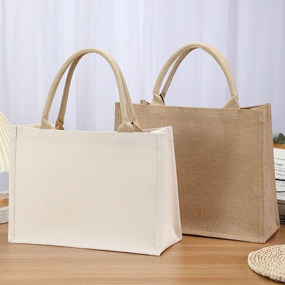 Tonfashion กระเป๋าถือ ผ้าแคนวาส พับได้ จุของได้เยอะ สีเบจ DIY