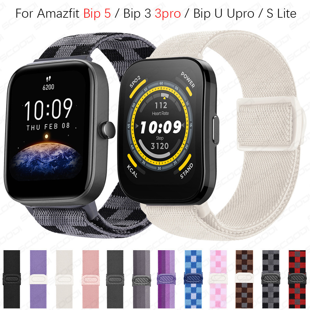 สายรัดไนลอนยืดแบบปรับได้สําหรับ Amazfit Bip Max / Bip 6 / Bip 5 / Bip 5 Unity / bip 3 3pro U pro S Lite SmartWatch