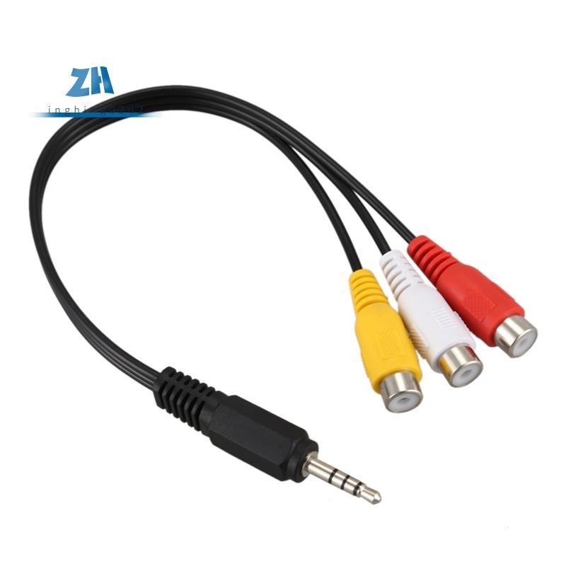 ปลั๊กตัวผู้ 3.5 มม. เป็น 3 RCA ตัวเมีย เสียง วิดีโอ AV สายเคเบิล 22 ซม.