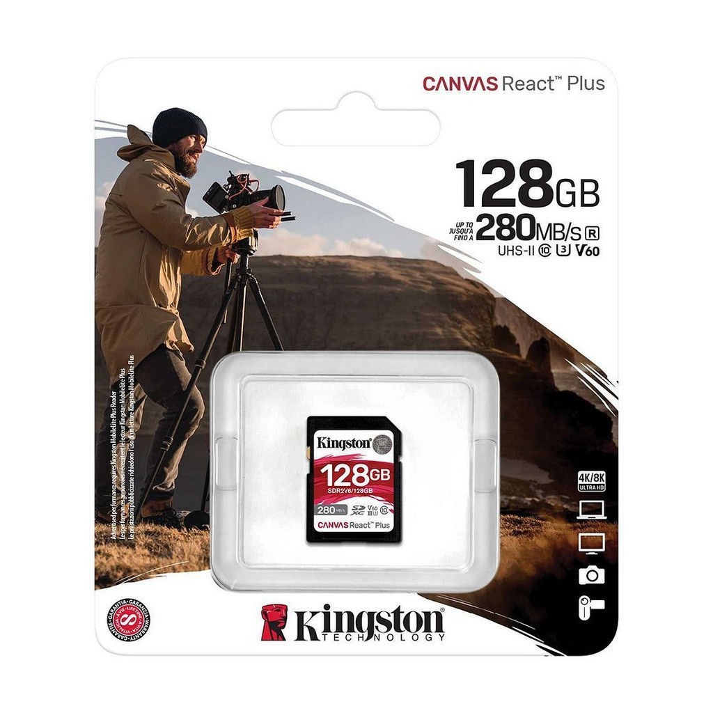 Kingston SDR2V6/128GB Canvas React Plus V60 UHS-II SDXC Memory Card (R:280MB/s)