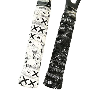 HOLIZZY ไม้แบดมินตัน Overgrips, Self-กาวพิมพ์เทนนิส Racquet Sweatband, อุปกรณ์กีฬา Shock Absorption สีดําสีขาวเทปจับลื่น