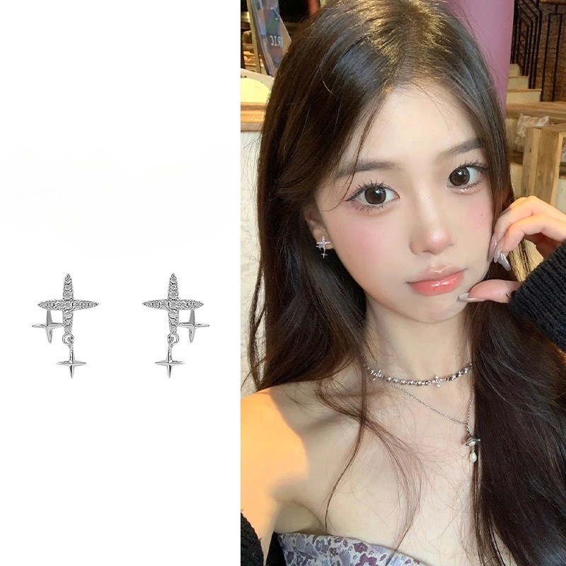 สาวหวาน วิบวับ ห้อย เงิน ไมโคร ดาว ต่างหู ต่างหูสตั๊ด ต่างหู
