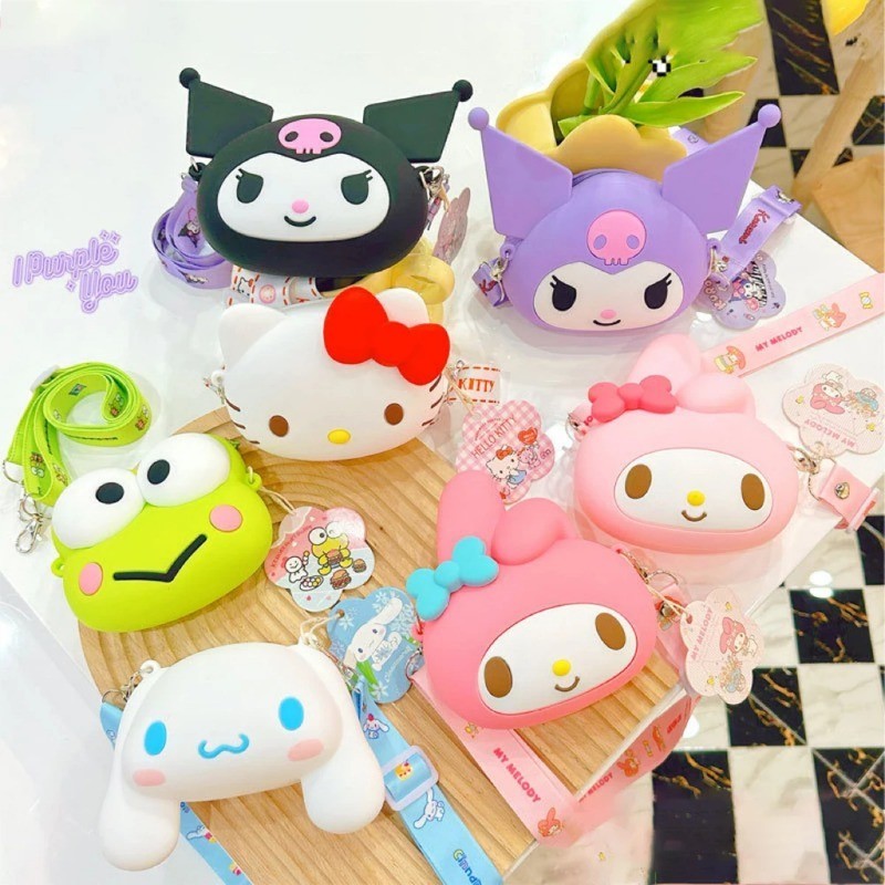 SANRIO กระเป๋าสะพายไหล่ ซิลิก้าเจล ซิลิโคน ลาย Hello Kitty Kuromi แบบพกพา เหมาะกับของขวัญ สําหรับเด็ก