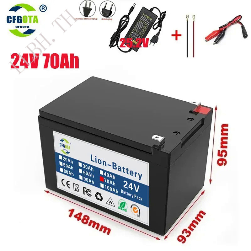 24v 70A Li Ion 18650 Battery Electric Vehicle Lithium Battery Pack 21V- 25V 50Ah 100Ah Built-in BMS 