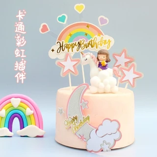 🦄 พร้อมส่ง จากไทย 🌈 ป้ายปักเค้ก ป้ายอุปกรณ์ตกแต่งหน้าเค้ก ยูนิคอร์น สายรุ้ง ดาว พระจันทร์ C49 DD26 C40