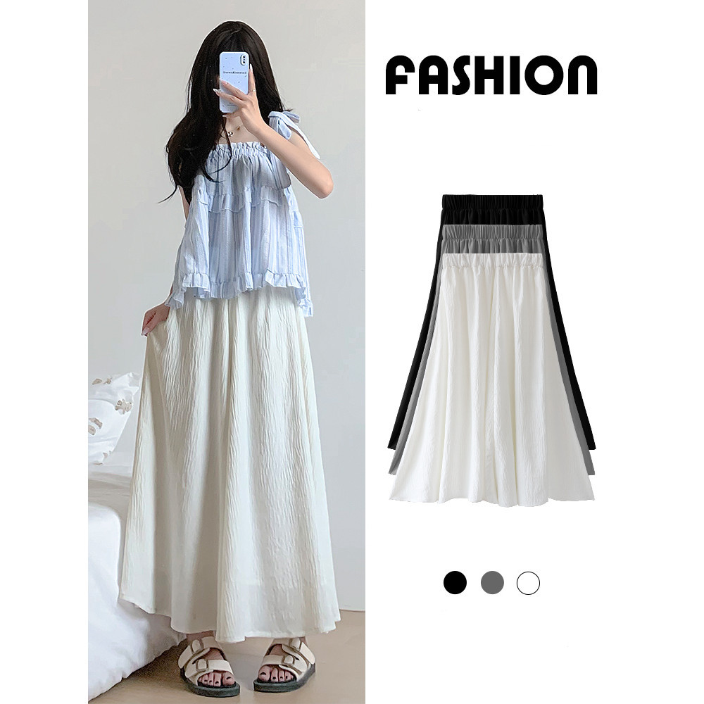 Kii Wii ฤดูร ้ อนใหม ่ สีทึบเอวสูง Drop A-line กระโปรงขากว ้ างกางเกงผู ้ หญิง 240417