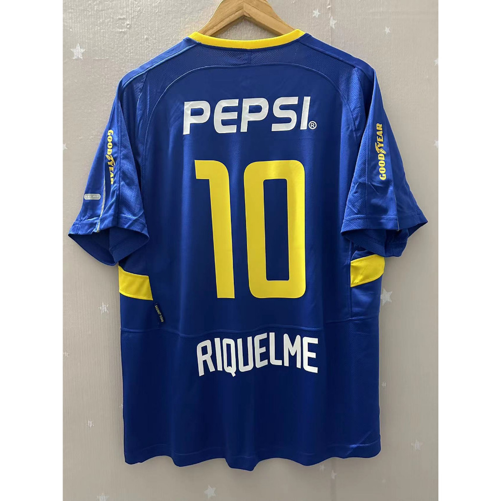 เสื้อกีฬาแขนสั้น ลายทีมชาติฟุตบอล Boca Juniors RIQUELME 03-04 ชุดเหย้า คุณภาพสูง สไตล์เรโทร