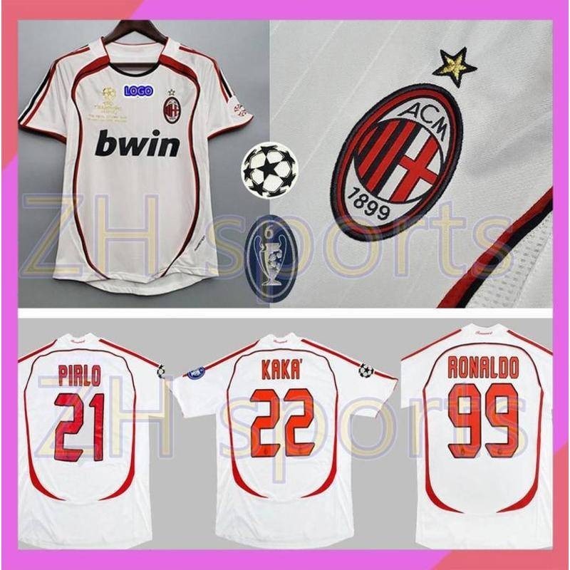 เสื้อกีฬาแขนสั้น ลายทีมชาติฟุตบอล Milan 2006 2007 AC 06 07 AC Kaka 22 Pirlo 21 Ronaldo 99