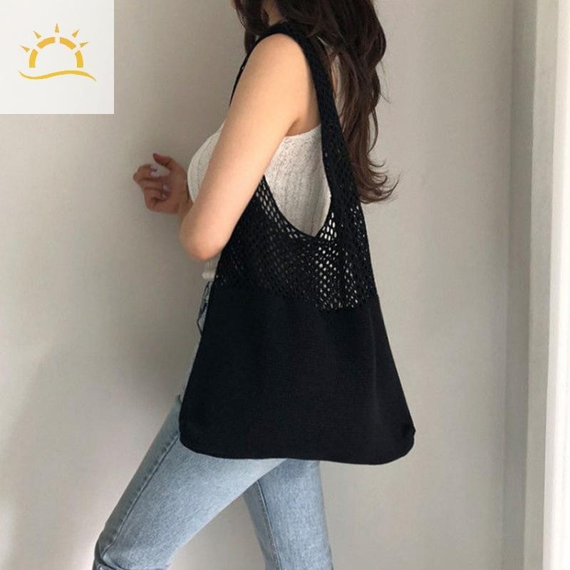 [WI] Summer Beach Party Bag Purses Shopper Sac Satchel Female Vintage Hollowed Out กระเป๋าถักกระเป๋าสะพายสตรี Tote Bag TH