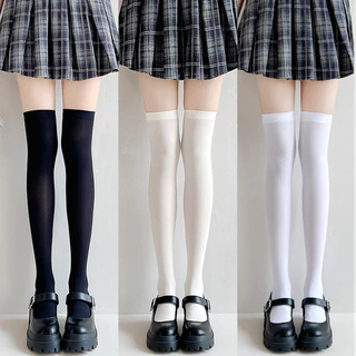 ถุงเท้าโลลิต้ายาวถึงเข่าสำหรับผู้หญิง สีดำ ขาว JK