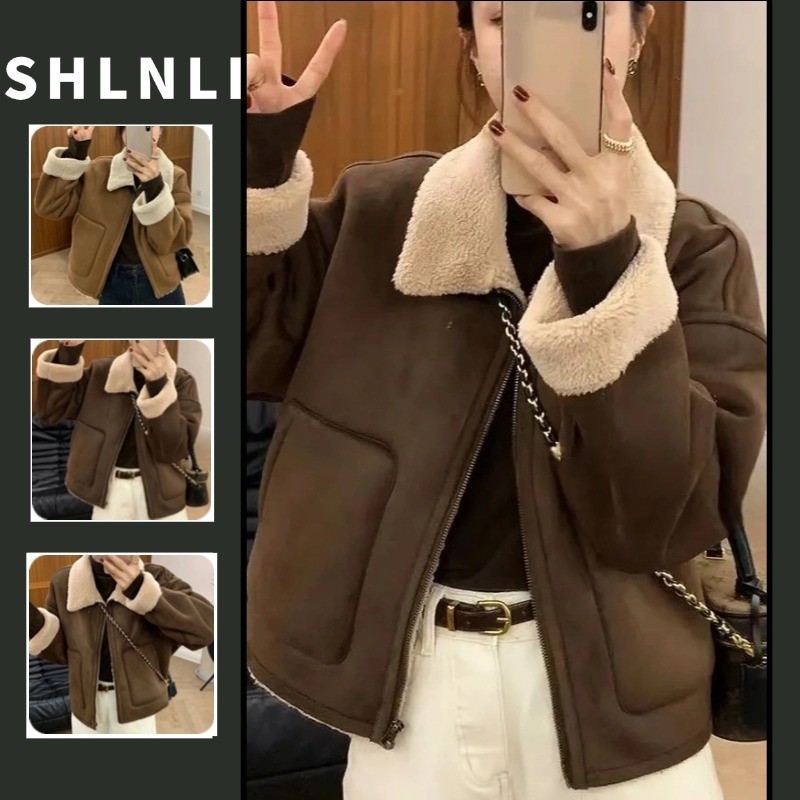 ผู้หญิง ฤดูใบไม้ร่วงฤดูหนาวสไตล์อังกฤษเสื้อ Chic Faux Fur Collar Elegant แฟชั่นแจ็คเก็ต