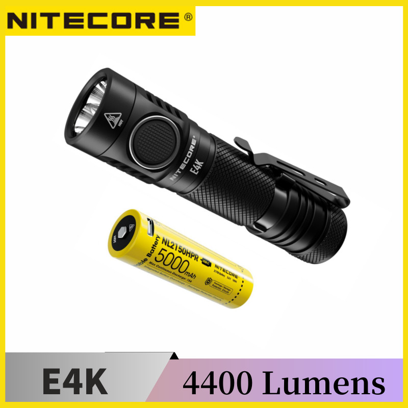 NITECORE E4K Compact EDC ไฟฉาย 4400 Lumen ชาร์จ Utilizes 4xCREE XP-12 V6 LED พร้อม NL2150 5000mAh แบ