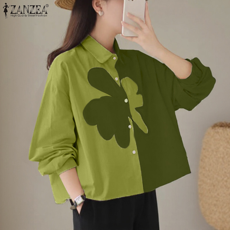 Zanzea เสื้อเชิ้ตแขนยาวทรงหลวมแฟชั่นเกาหลีสําหรับผู้หญิง - รูปที่ 3