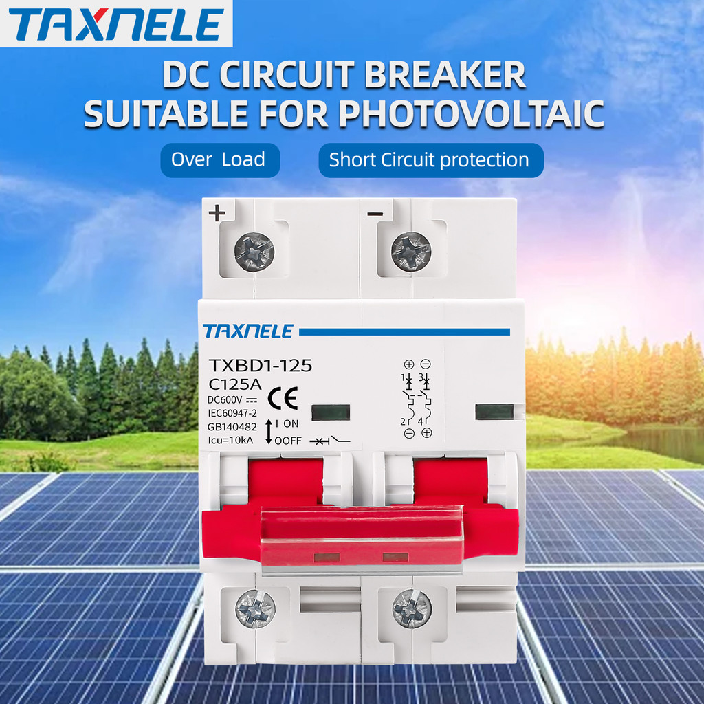 2p DC 600V Solar Mini Circuit Breaker สวิตช์แบตเตอรี่ 125A 100A DC MCB สําหรับระบบ PV โวลต์