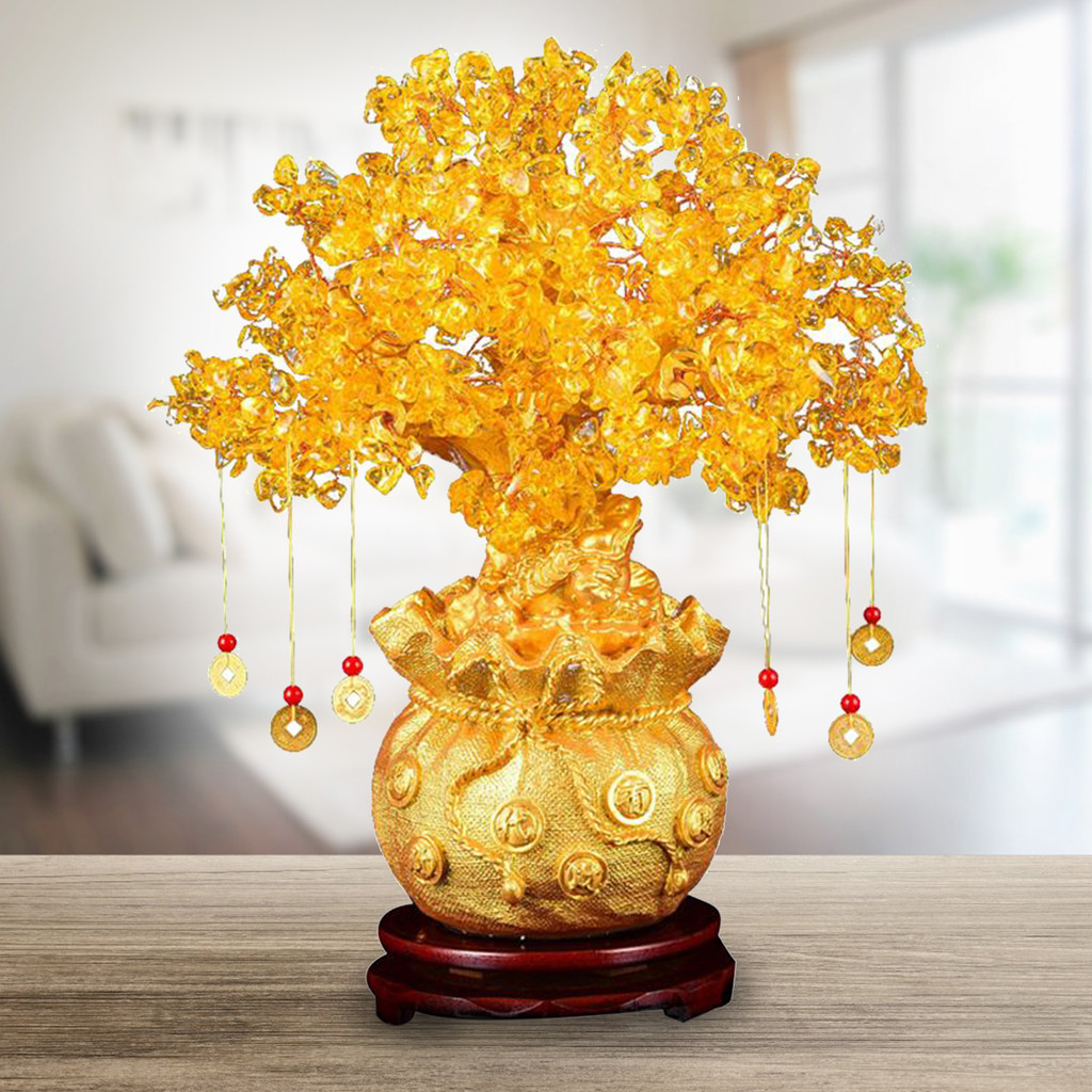 ถูกที่สุด Feng Shui Citrine Quartz Crystal Money Tree Bonsai Style Decoration For Luck And Wealth For Home Office