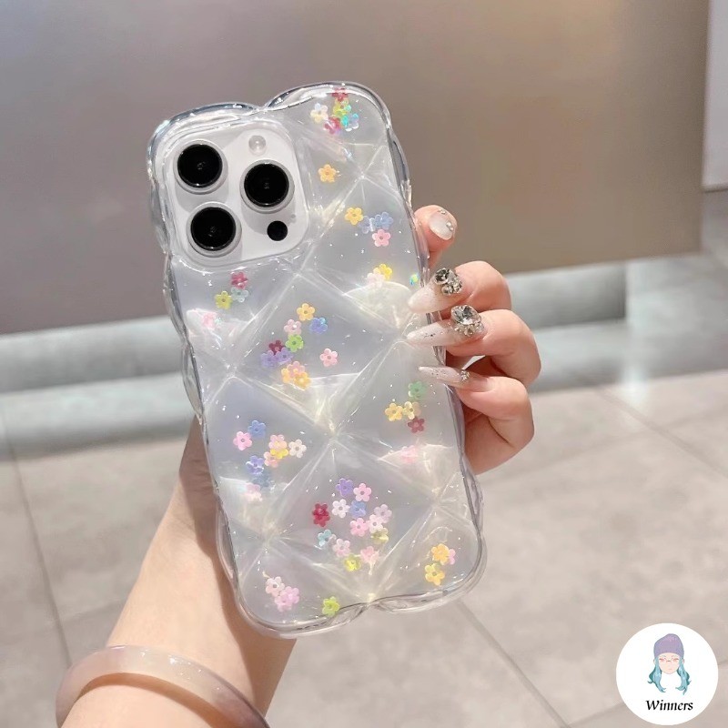 3Dดอกไม้ดอกไม้ตารางIphoneสําหรับIPhone 16 15 14 Pro Max 11 13 17 Pro Max 12 Pro Maxบล็อกรูปร่างโปร่งใสSoft TPUกลับโทรศัพท์มือถือ