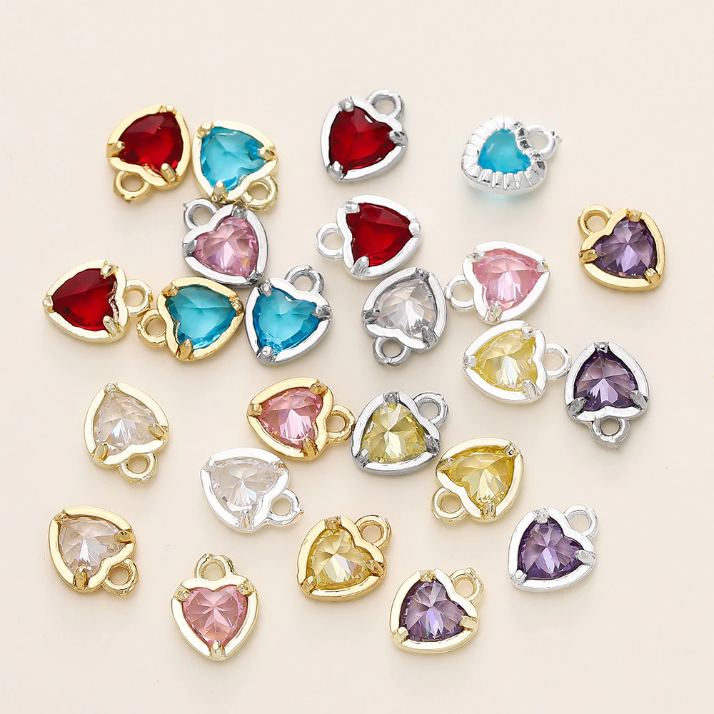 St. kunkka 4-6 ชิ้นจี้เพทายหัวใจ 18K สีการเก็บรักษา Love จี้เพชรสําหรับ DIY สร้อยข้อมือสร้อยคอทํา