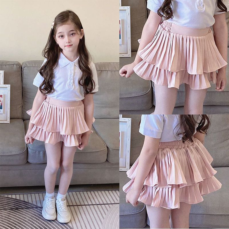 Liv Dims🌸กระโปรงกางเกงทรงเค้ก3ชั้น กระโปรงกางเกงจีบพลีท2ชั้น กระโปรงกางเกงแฟชั่นสําหรับเด็กผู้หญิง ผ้าฝ้าย - รูปที่ 2