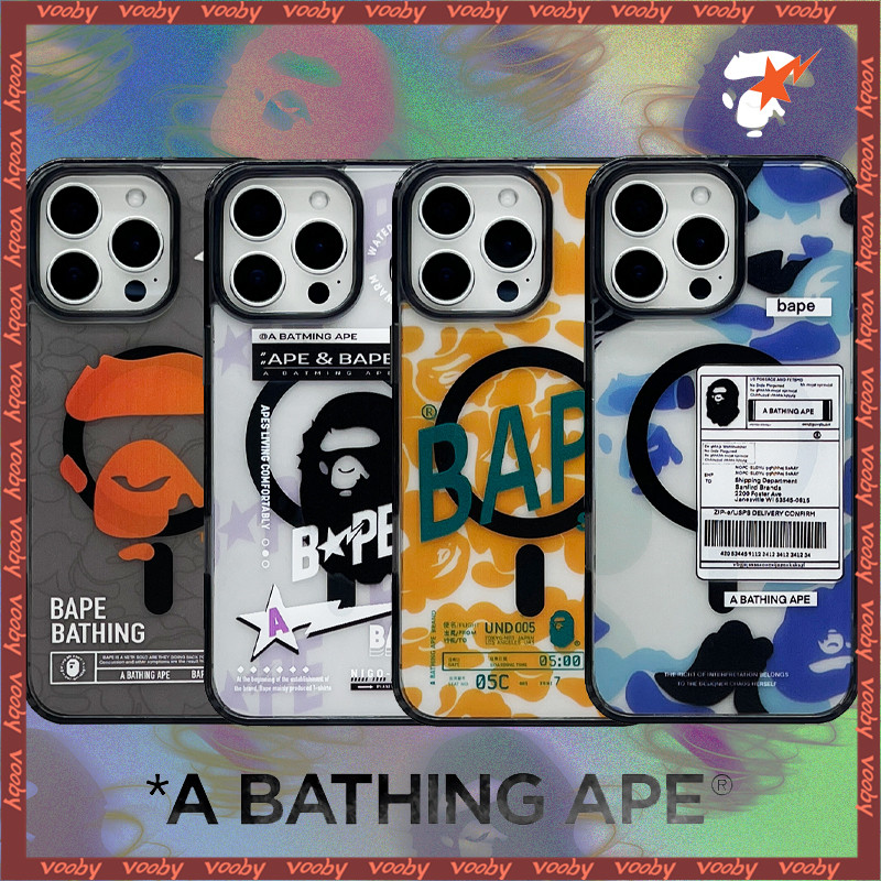 Bape STA APE graffiti Label Lucency 2 In 1 แม่เหล็กเคสโทรศัพท์เหมาะสําหรับ IPhone16 16Pro 16ProMax 16Plus 15 15Pro 15ProMax 14ProMax 14 14Pro 13 13 13PM 12 12Pro 12PM 11 11ProMax
