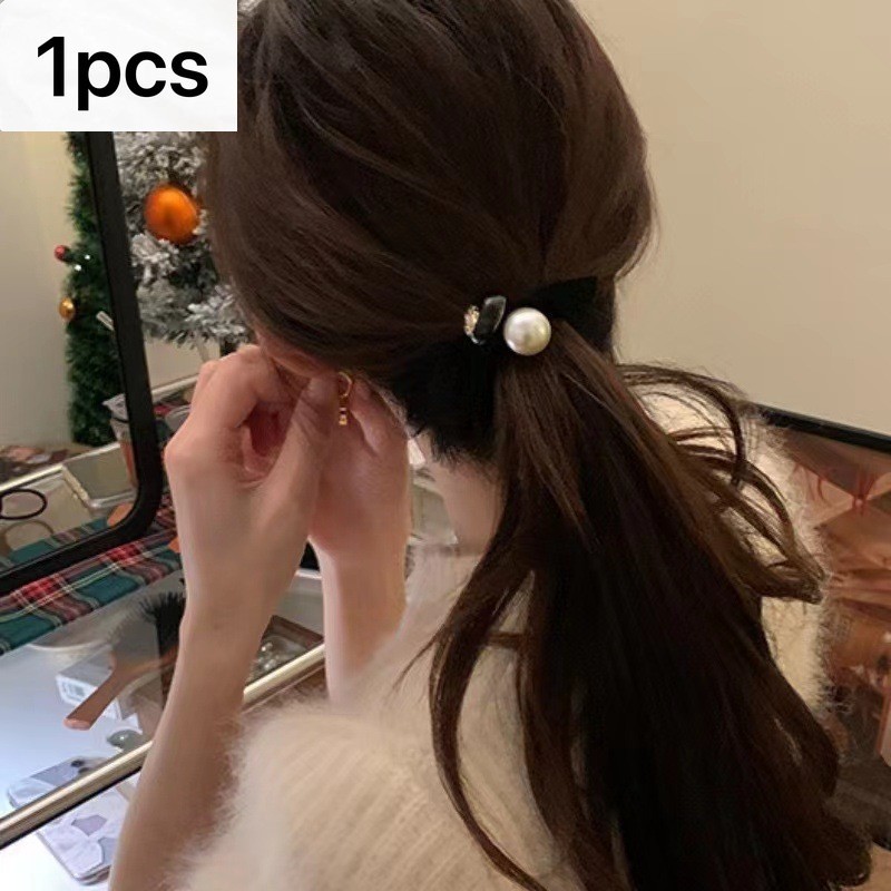 เชือกผูกผมโบว์มุกเลียนแบบ ดอกเคมีเลีย ฝรั่งเศส 2025 แหวนผมทันสมัยสไตล์ใหม่