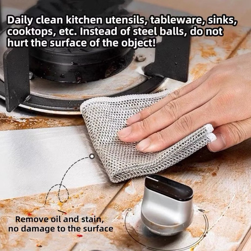 1 Pcs Kitchen Steel Wire Dishwashing Cloth Universal Faucet Gas Stove Pot Washing Scouring Reusable 
