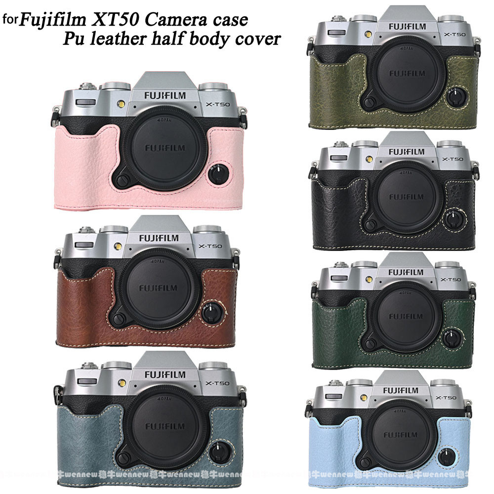 ปลอกหนัง PU สําหรับ Fujifilm XT50 กระเป๋ากล้องครึ่งฝาครอบ Fujifilm X-T50 สายคล้องไหล่