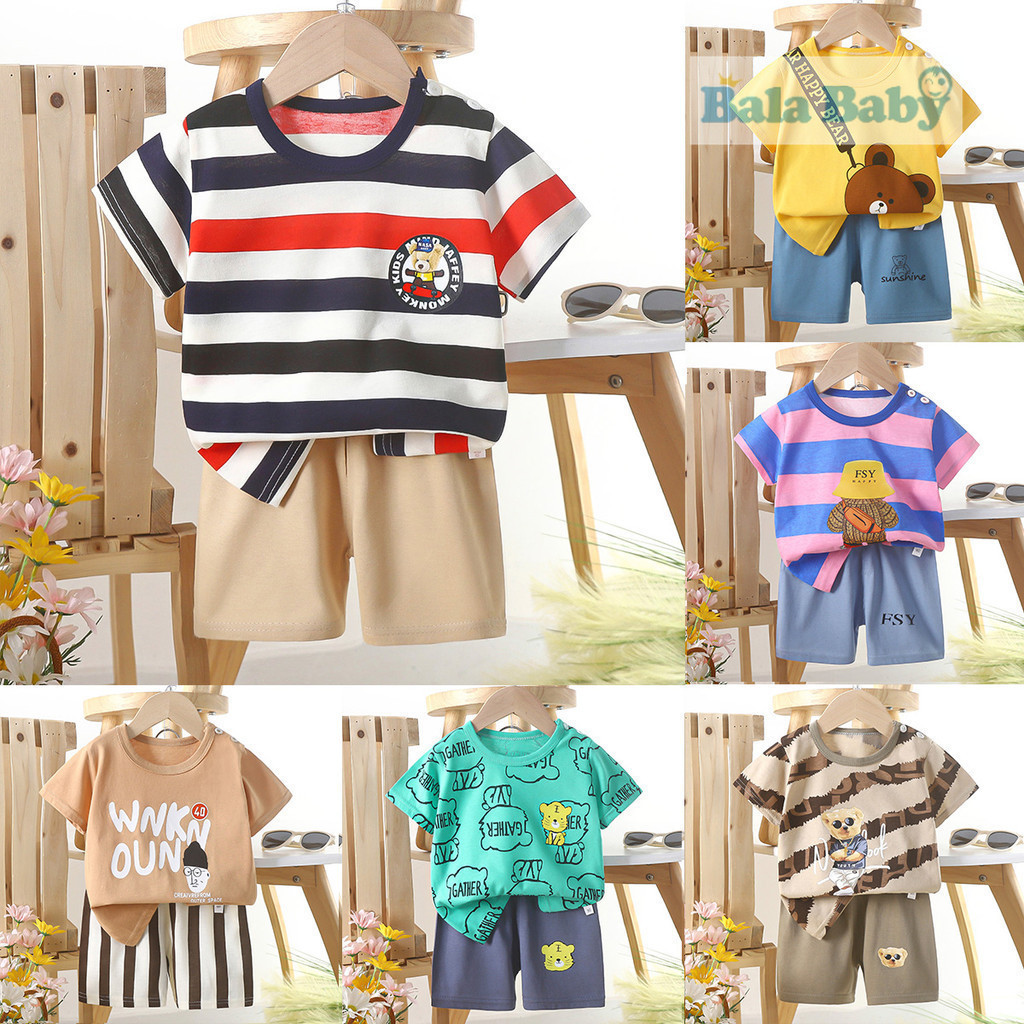 เสื้อผ้าเด็ก ชุดเซทเสื้อแขนสั้น+กางเกงขาสั้น ชุดเด็กลายการ์ตูน น่ารักๆ ผ้าcotton อายุ 6เดือน-3ปี DXT38