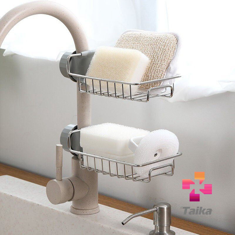 Taika ตะแกรง “”ใส่ฟองน้ำ”” สแตนเลสแท้ ยึดติดก๊อกน้ำ Faucet Rack ราคา ถูกที่สุด ดีลบีเคเค แกลเลอรีภาพที่ 2