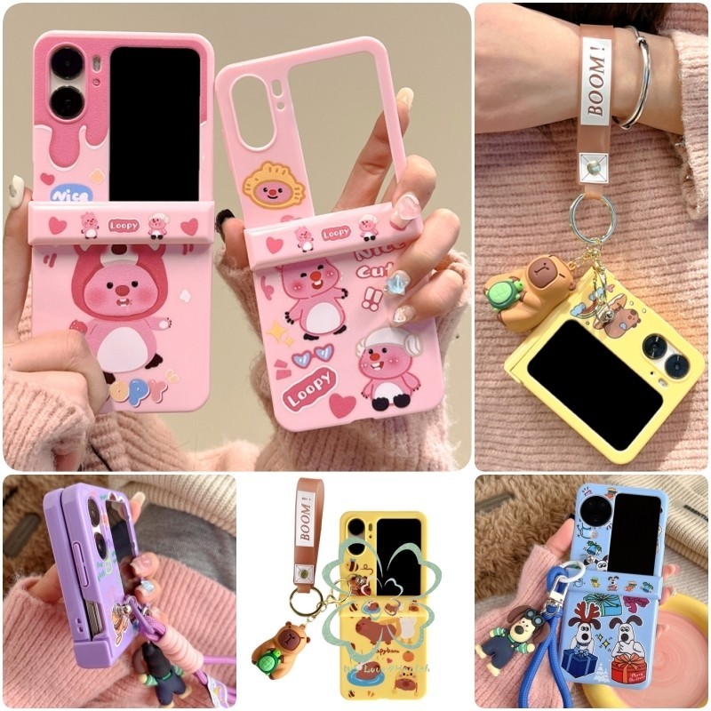 เคสโทรศัพท์มือถือ PC แบบแข็ง ป้องกันกระแทก พร้อมสายคล้องข้อมือ ลายการ์ตูน สีแคนดี้ สําหรับ OPPO Find N3 N2