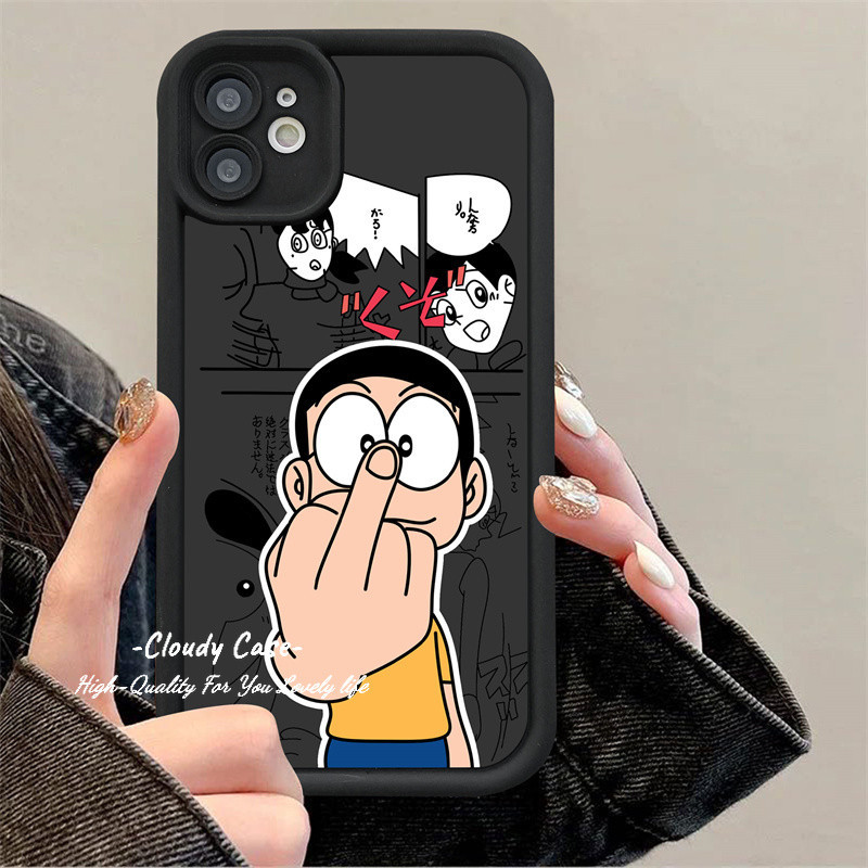 เคสป้องกันโทรศัพท์มือถือ แบบหนา ลายการ์ตูนโดราเอมอน โนบิตะ โนบิ แวววาว สําหรับ IPhone 15 14 13 11 12 Pro Max 8 7 6 6s Plus XR XS Max SE 2020