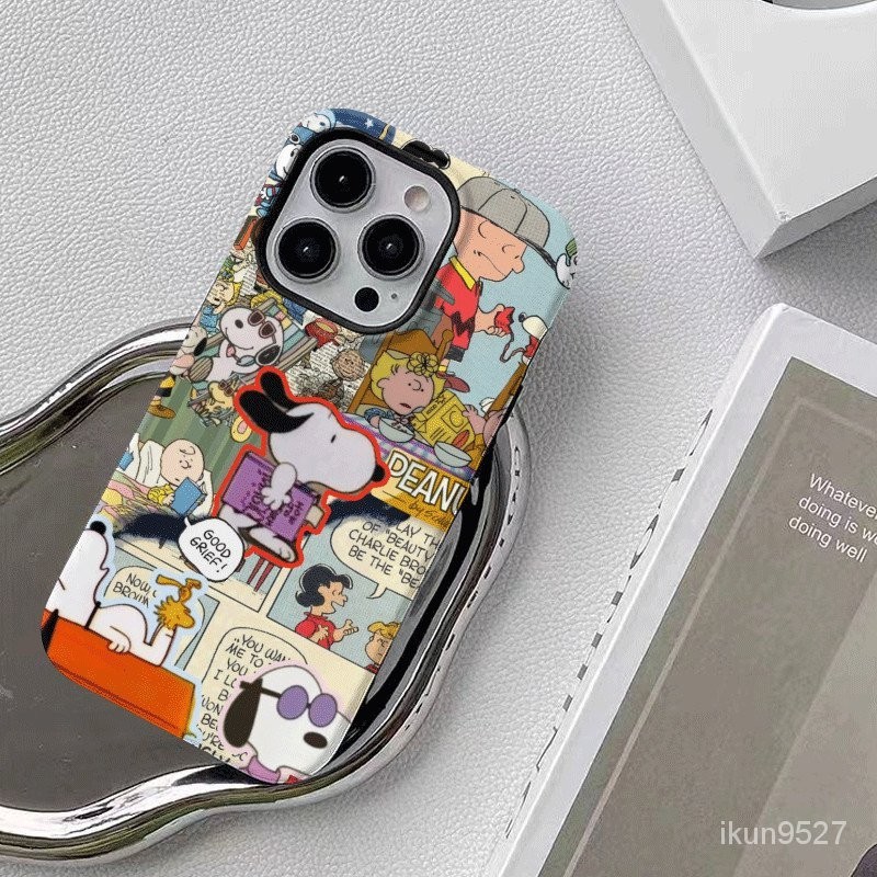 เคสโทรศัพท์มือถือ ลายหนังสือ Charlie Snoopy สองชั้น แวววาว สําหรับ Iphone 15Promax 14 13Pro 12 11Promax XR 7PLUS