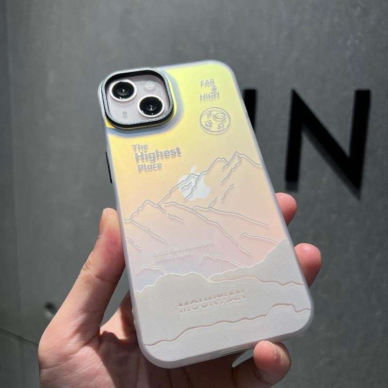 For เคสไอโฟน11 12 Simple Mountain Laser เคส For iPhone 11 12 13 Pro 15 14 Plus X XR XS Max 7 8 SE เคสเลเซอร์สีรุ้ง Case