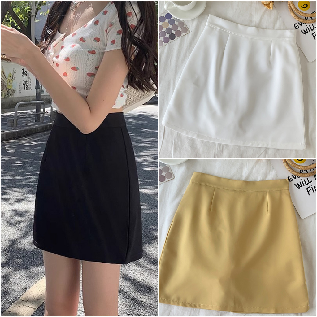 ccute  พร้อมส่ง  กระโปรงสั้น ทรงเอ เอวสูง ผ้าฮานาโกะ สุดน่ารัก
