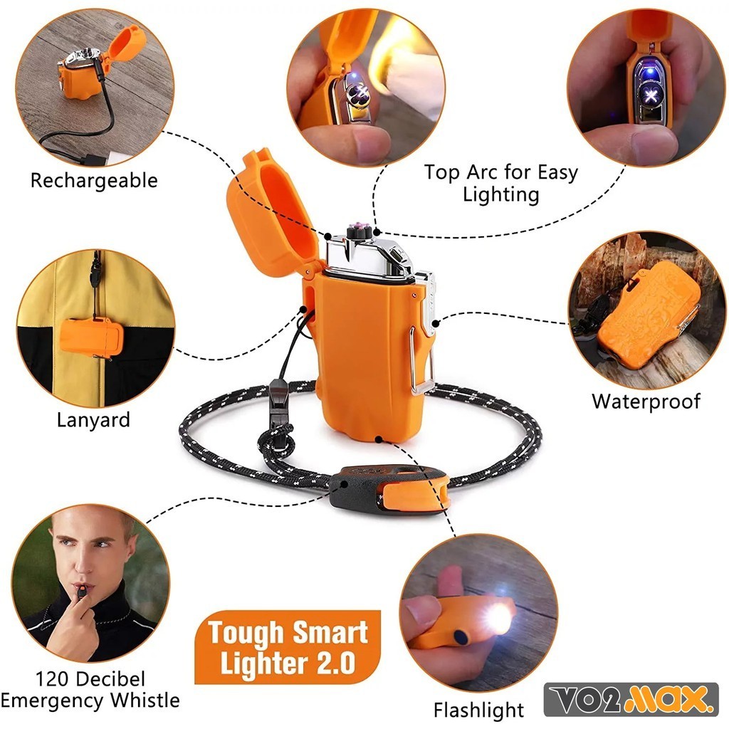 หัวพ่นแก๊ส VO2max ไฟแช็คไฟฟ้า ไฟแช็คพลาสม่า เดินป่า กันน้ำ พร้อมไฟฉายในตัว 2 IN 1 ชาร์จไฟได้ แถมฟรี 