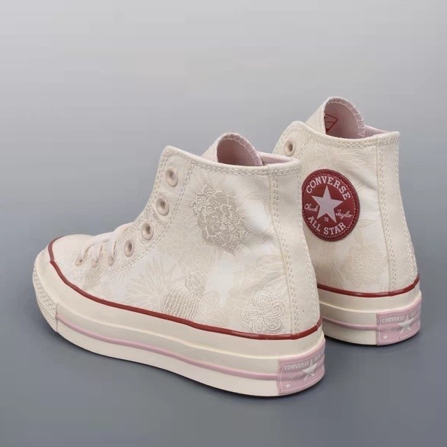Converse  1970s Chinese ethnic style off white flower embroidery high-top sports casual canvas shoes for men and women-