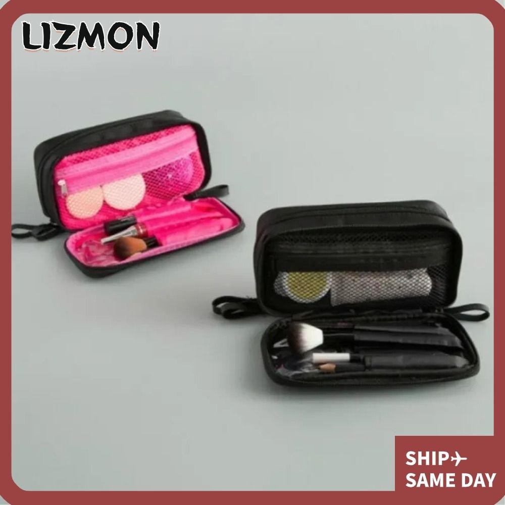 Lizmon กระเป๋าเครื่องสําอาง ผ้าไนล่อน มีซิป ขนาดเล็ก สีดํา สําหรับเดินทาง
