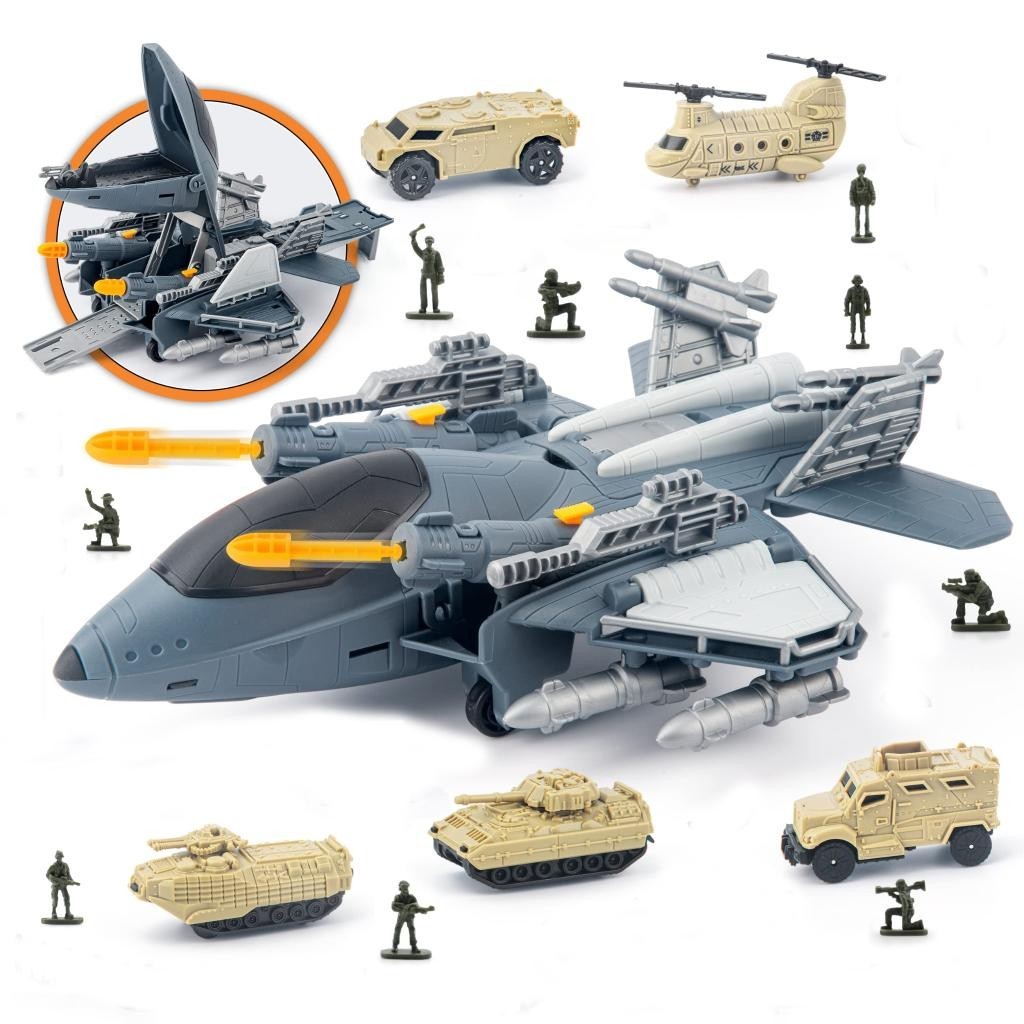 Army Fighter Jet Airplane car Toys Play Set with 9 Vehicles Trucks