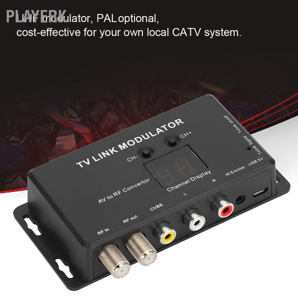 Playerk TM70 UHF TV LINK Modulator AV to RF Converter IR Extender พร้อมจอแสดงผลช่อง